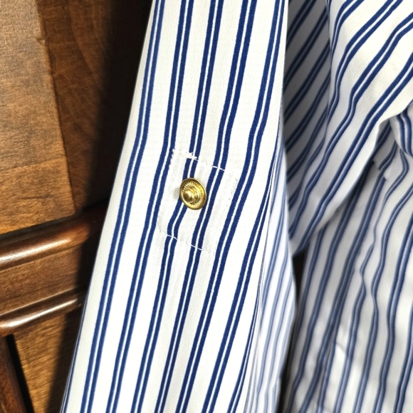 Michael Kors stripe, zip front top/shirt.  Blue and white. Size small. - Picture 6 of 16